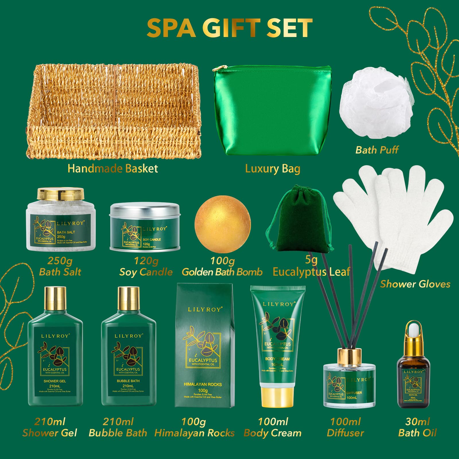 LILY ROY eucalyptus shower gel bottle shows refreshing scent for daily routines.