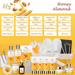 LILY ROY honey almond shower gel closeup highlighting sensitive-skin friendly formula