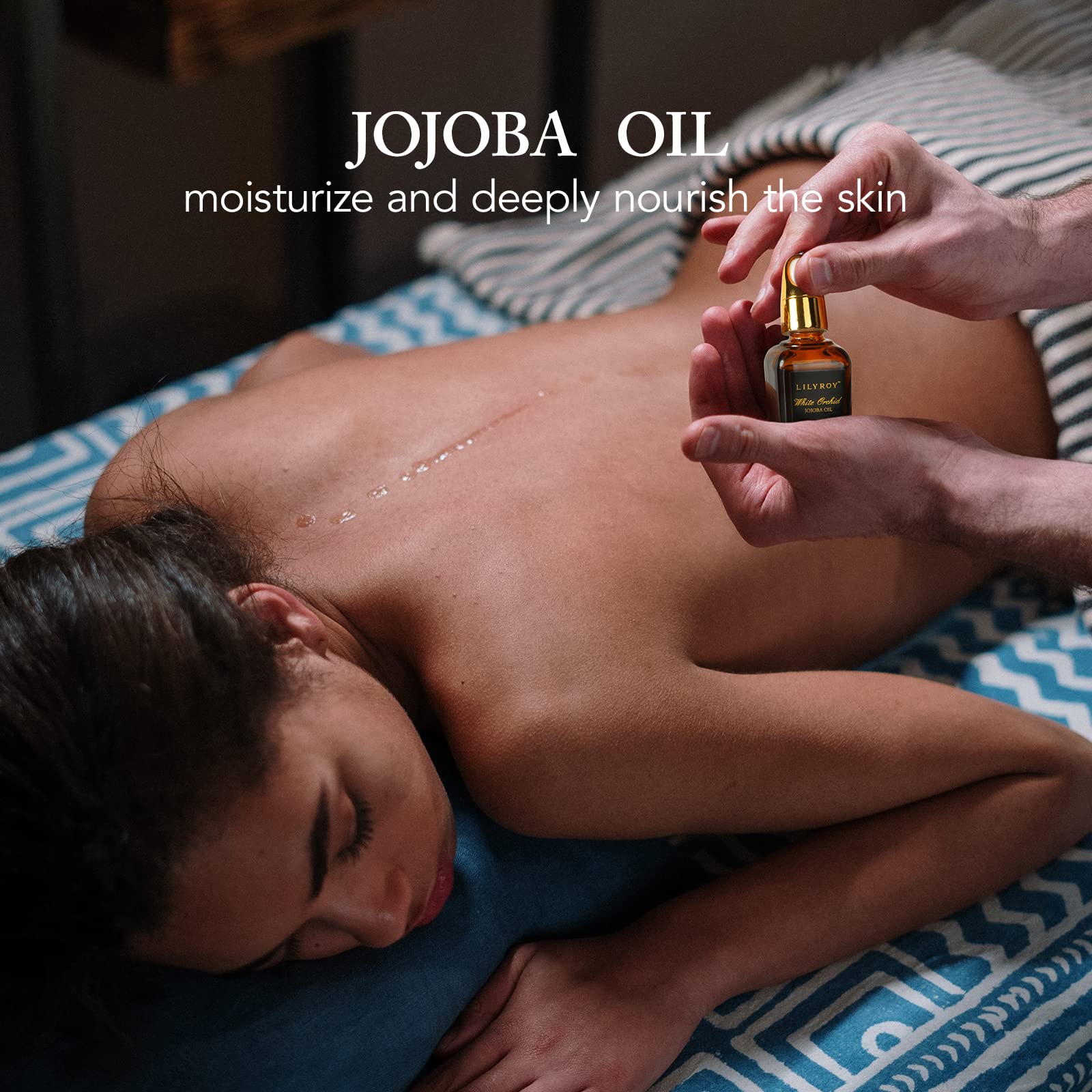 LILY ROY jojoba oil for moisturizing skin after shower and silky finish.