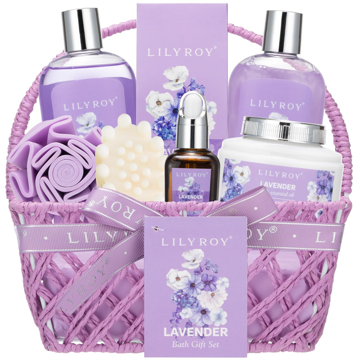 LILY ROY lavender bath gift set basket for at-home spa pampering
