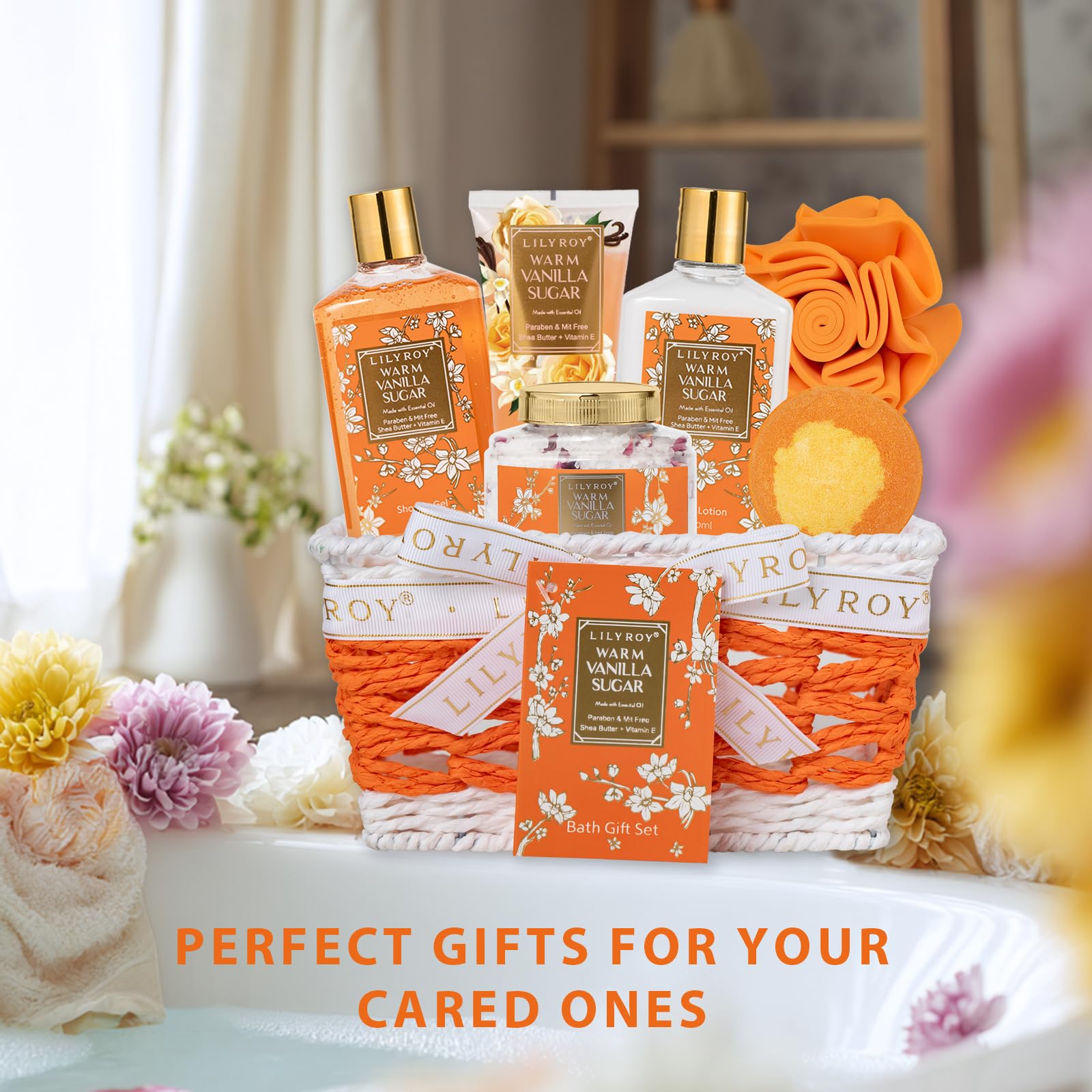 LILY ROY Reusable Gift Basket with note card shown as a ready-to-gift presentation.