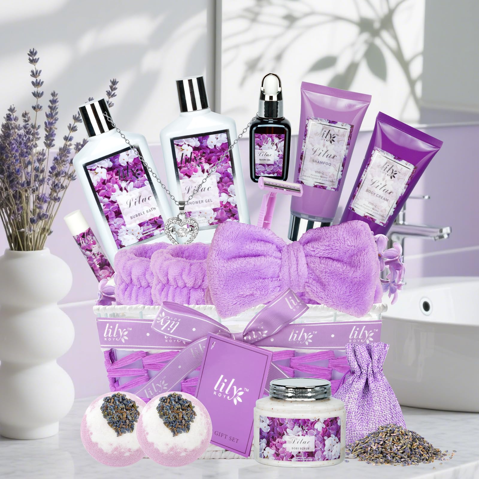 LILY ROY reusable purple gift basket ready for storage