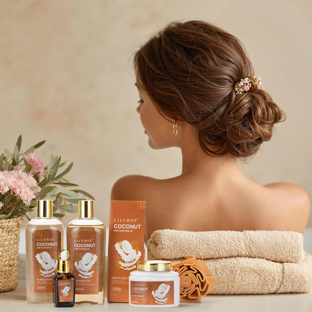 LILY ROY shower gel bottle highlighting refreshing coconut scent