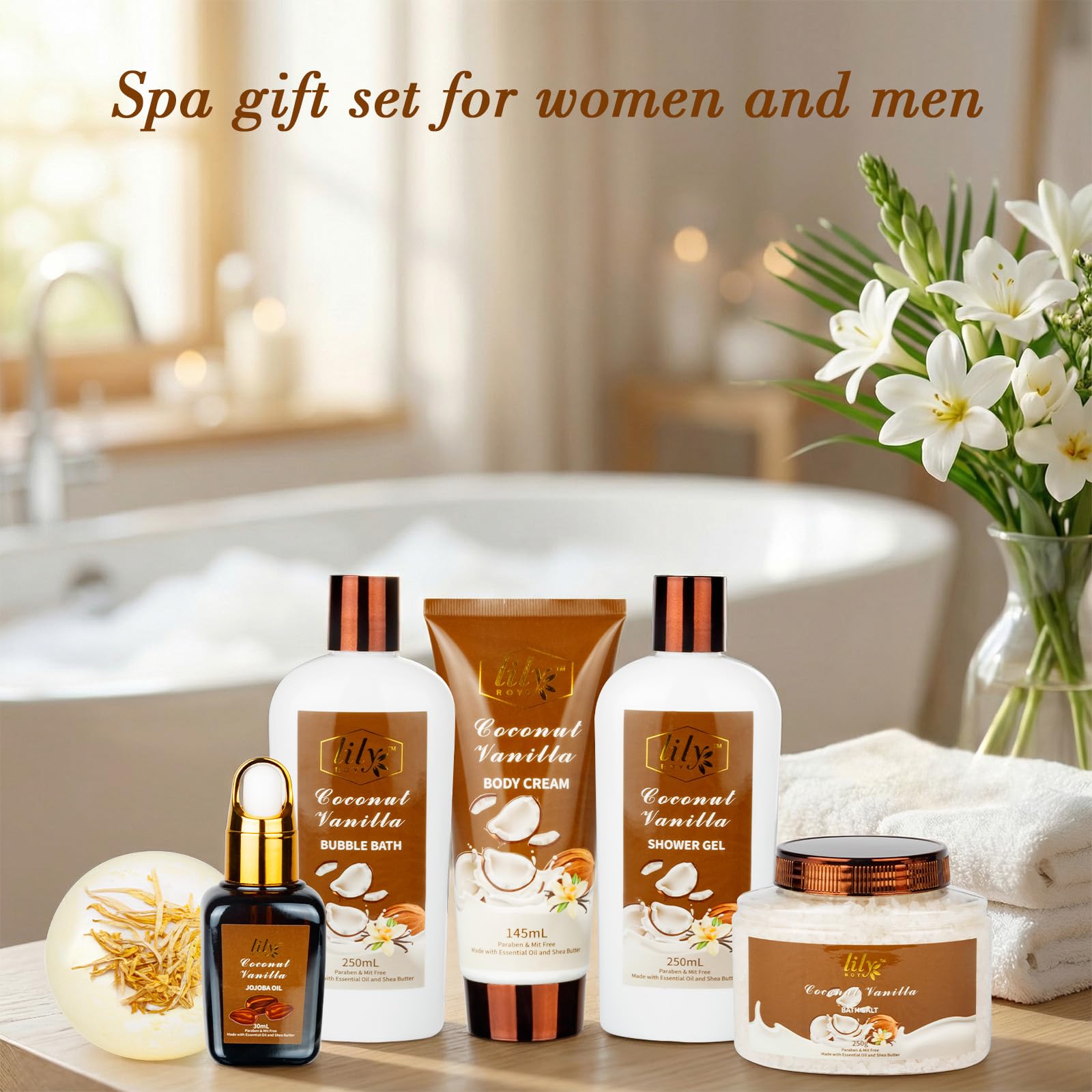 LILY ROY shower gel and bubble bath capture coconut warmth for relaxing baths