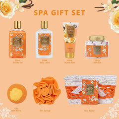 LILY ROY Vanilla Sugar Gift Basket contents showcased for a complete bath ritual.
