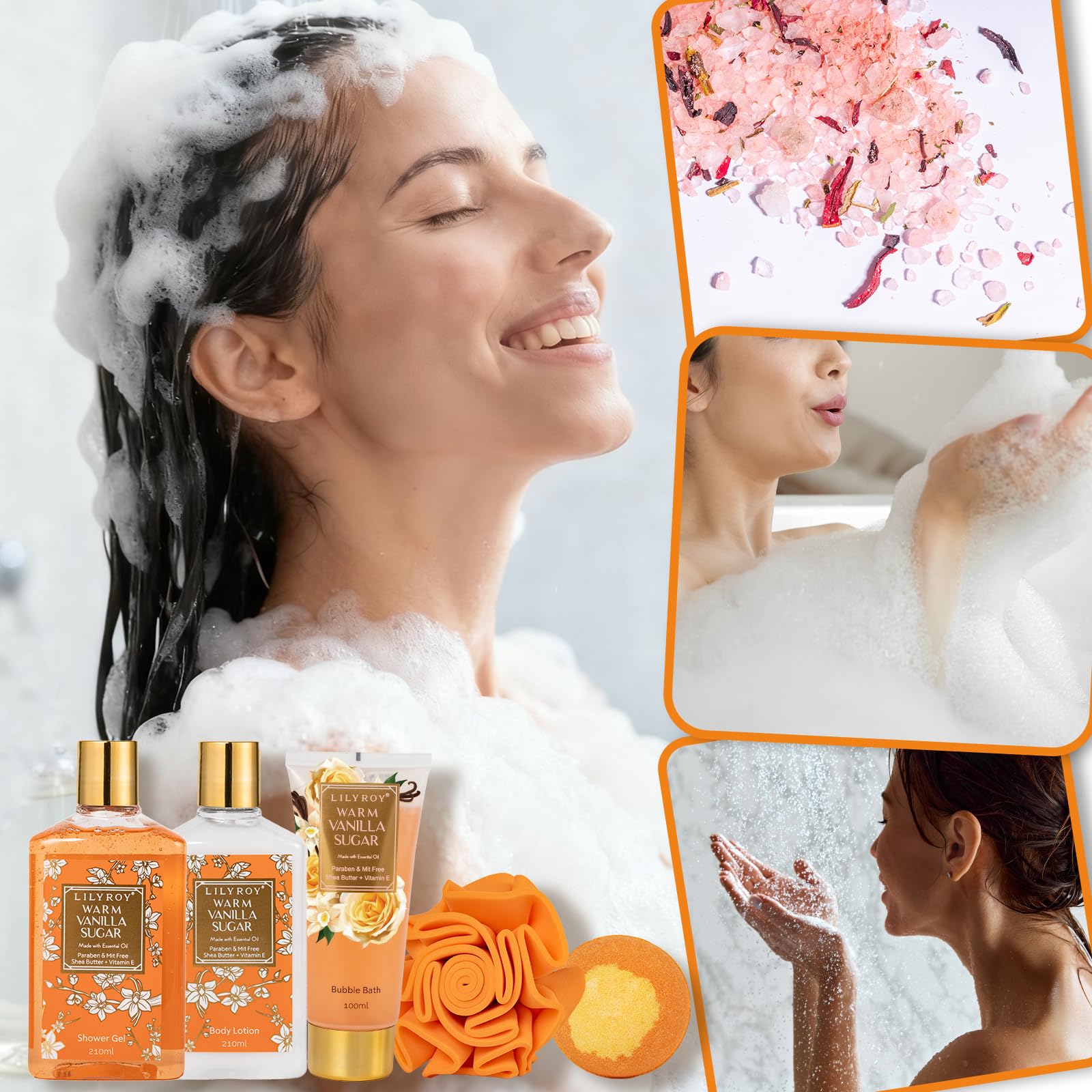 LILY ROY Vanilla Sugar Shower Gel bottle highlighted for moisturizing cleanse.