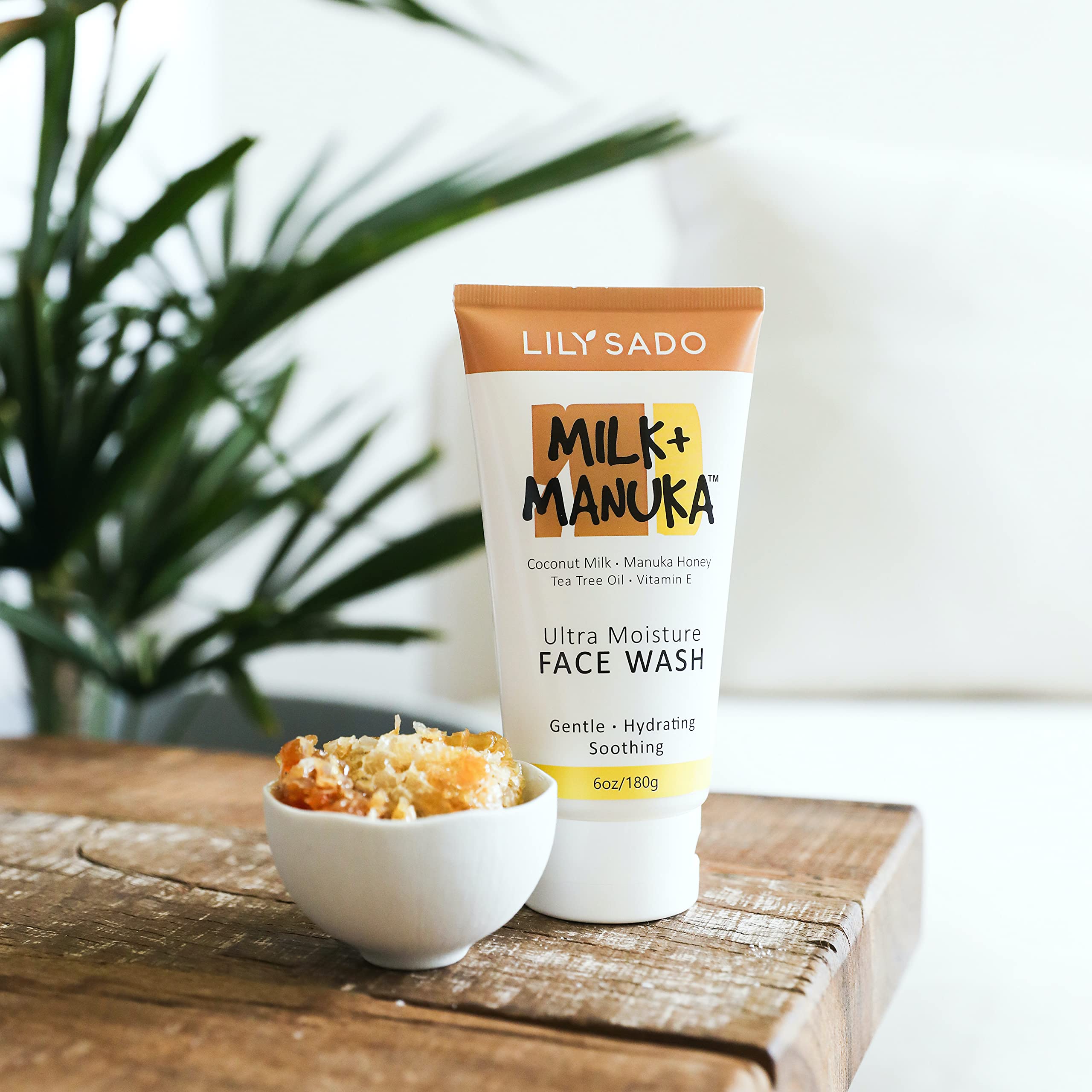 LILY SADO Milk+Manuka daily routine image suggests morning cleanse before moisturizer.