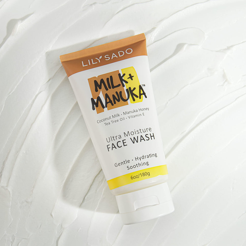 LILY SADO Milk+Manuka Aloe and Jojoba provide hydration during cleansing.