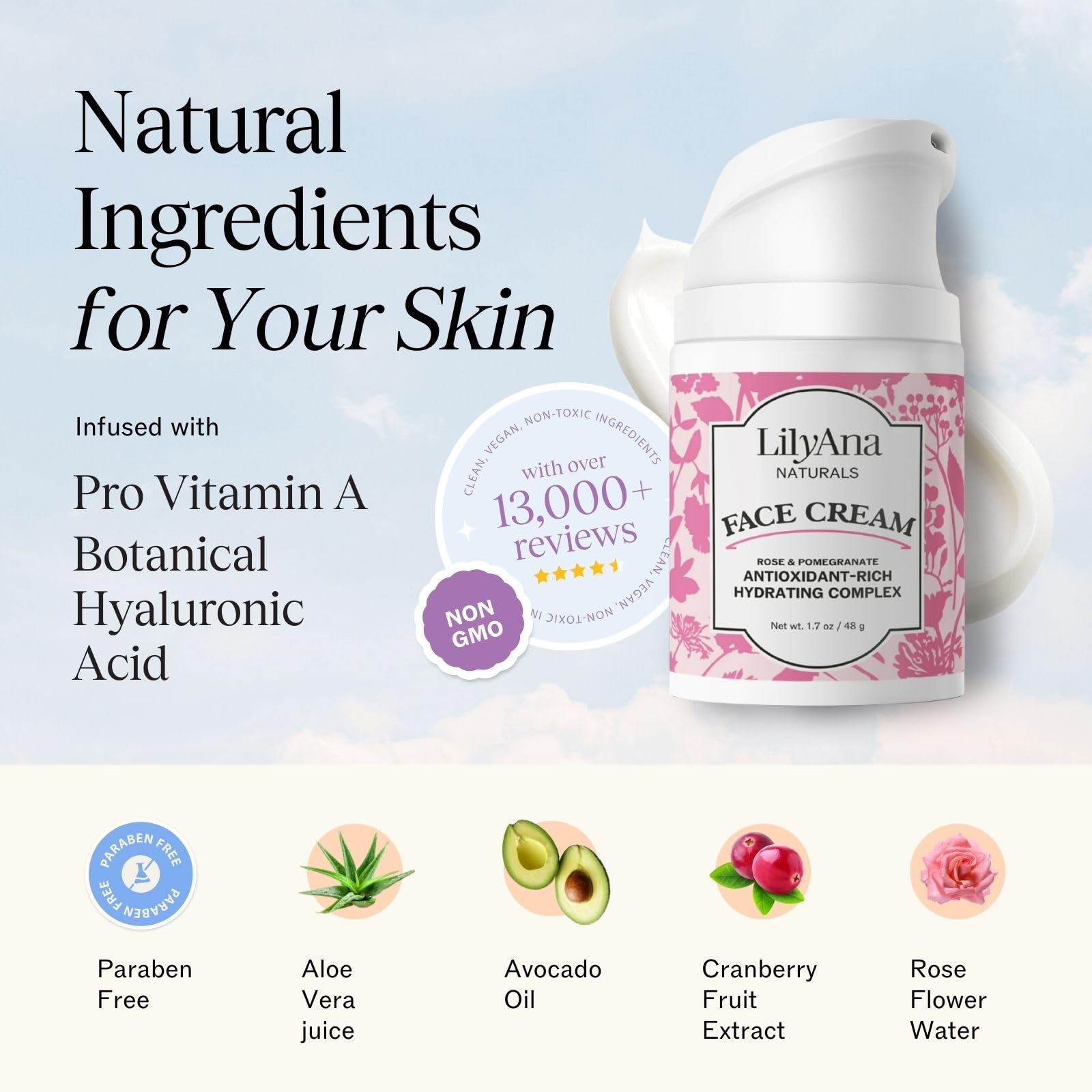 LilyAna Naturals aloe vera juice closeup emphasizes soothing moisture for dry skin