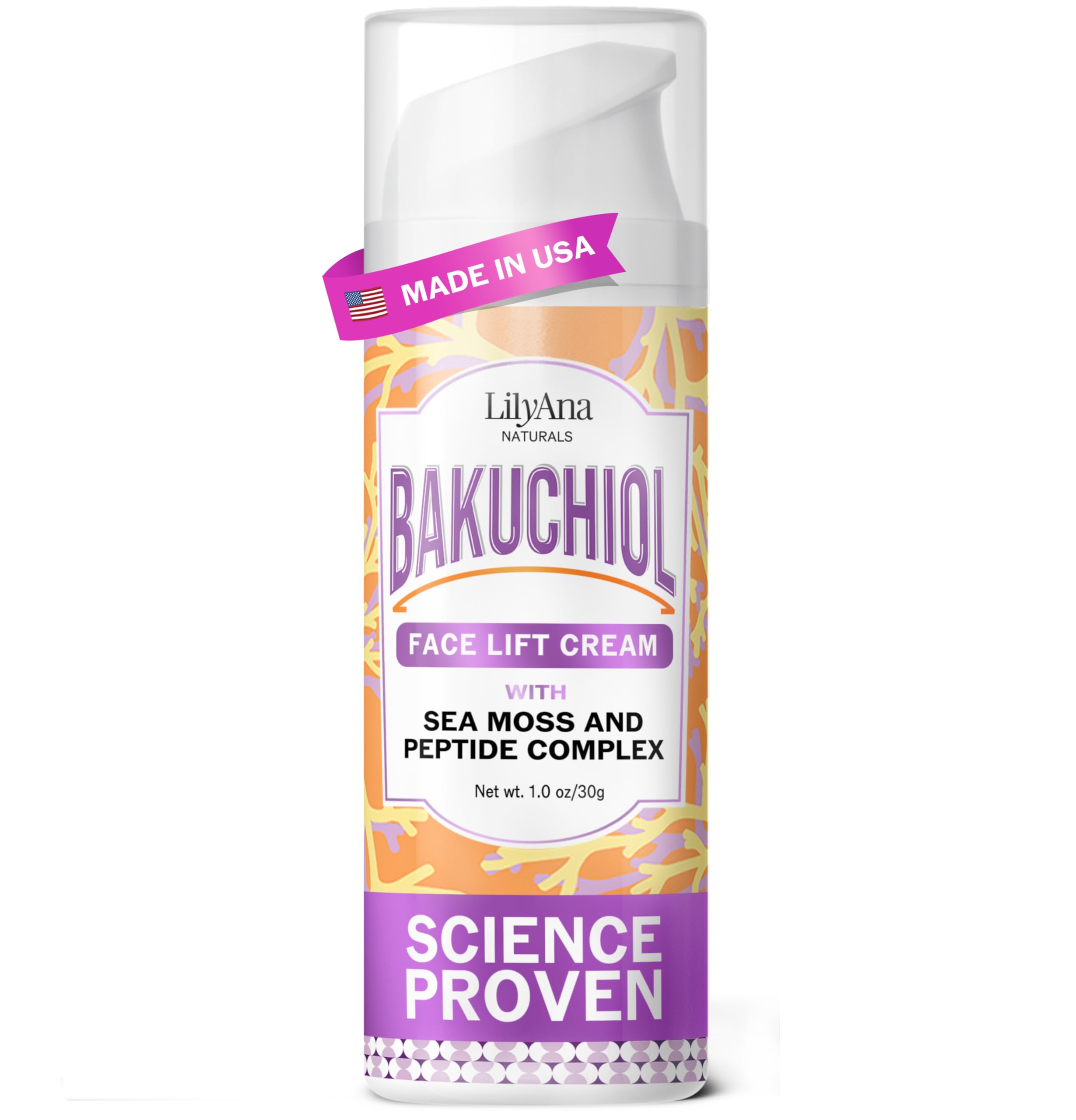 LilyAna Naturals Bakuchiol Face Lift Cream jar — rich moisturizer for firmer, more hydrated skin.