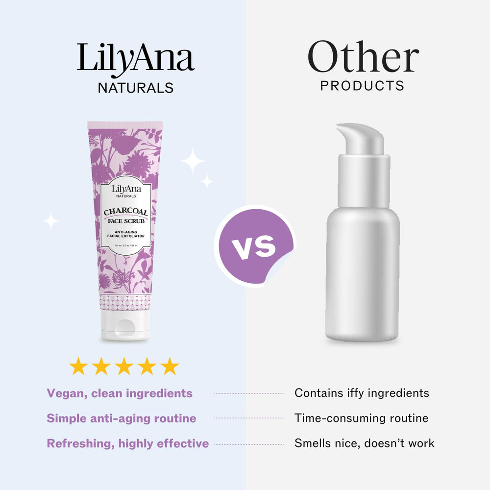 LilyAna Naturals Charcoal Face Scrub applying rub demonstrates gentle circular motion for even exfoliation.