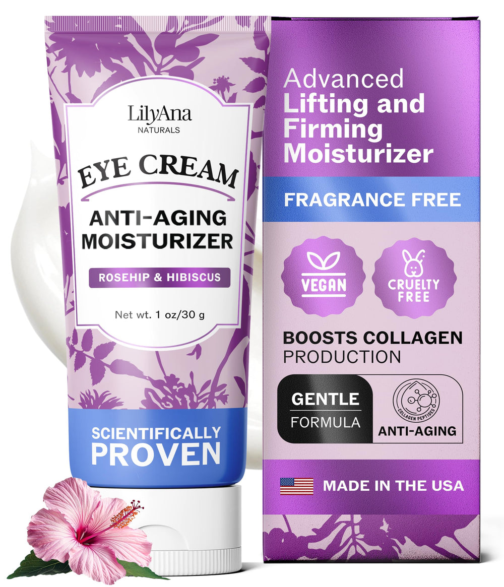LilyAna Naturals eye cream bottle for daily under-eye hydration.