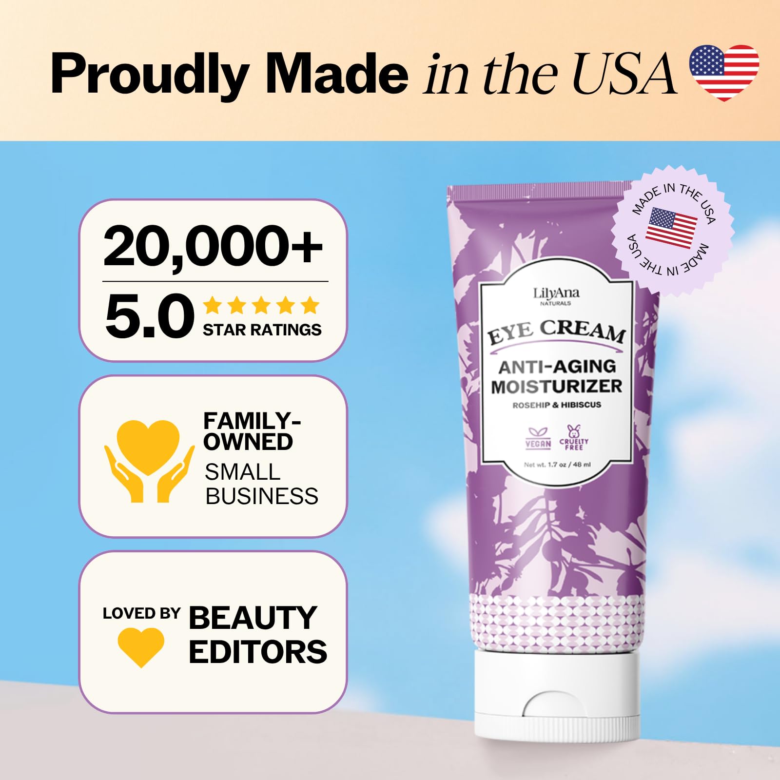 LilyAna Naturals Eye Cream fingertip application demonstrates fast absorption for puffiness