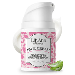 LilyAna Naturals face and neck moisturizer jar closeup shows rich hydration for skin
