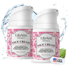 LilyAna Naturals face-neck moisturizer label closeup for daily hydrating care.