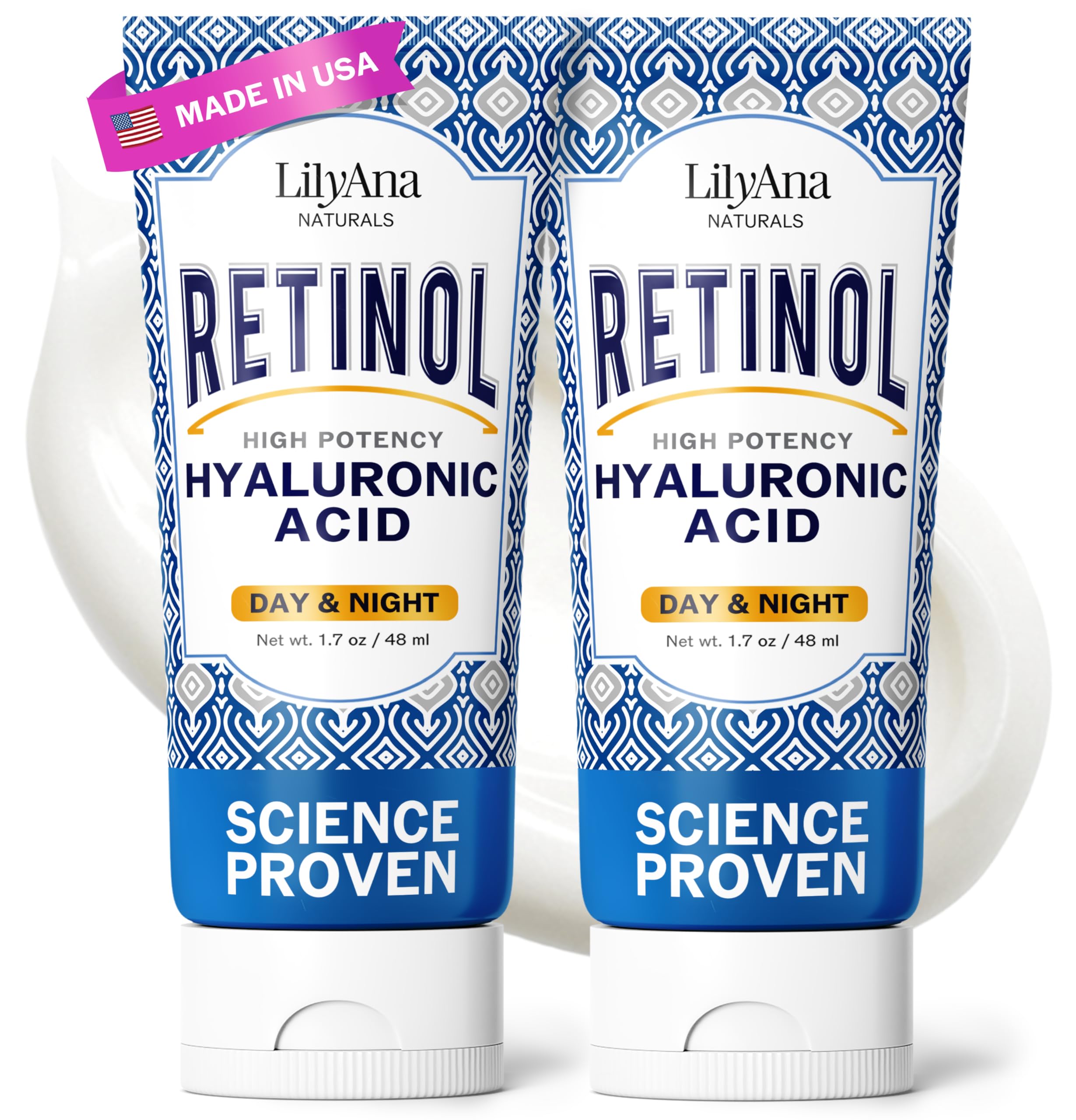 LilyAna Naturals Retinol Cream jar front showing hydrating anti-aging formula for daily use.