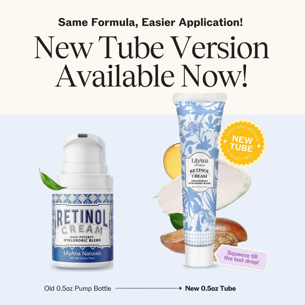 LilyAna Naturals retinol cream pump closeup for smoother skin during night routine.