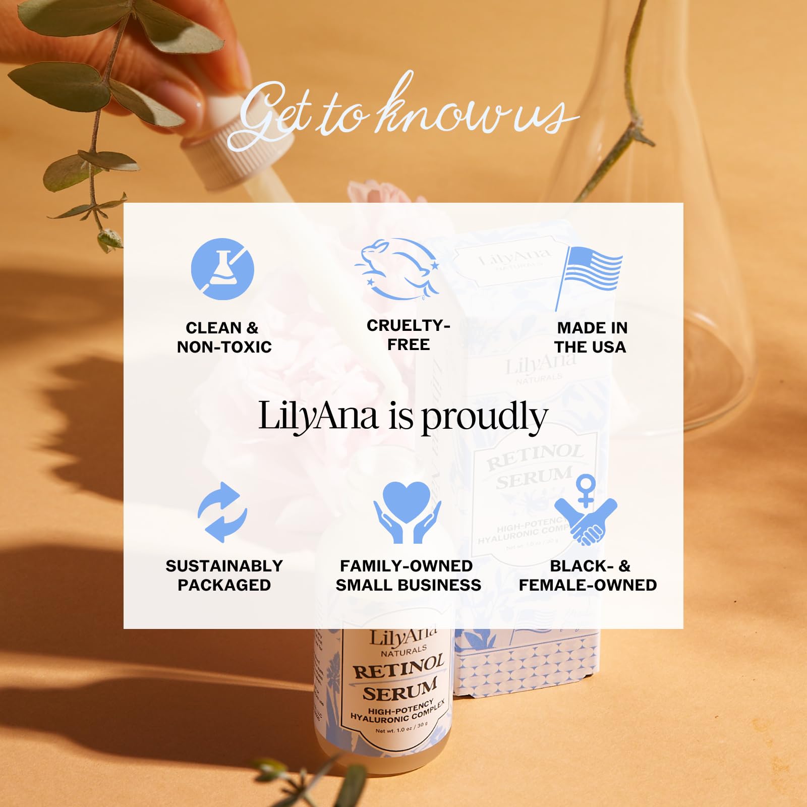 LilyAna Naturals retinol serum applying on skin demonstrates daily routine for anti-aging care.