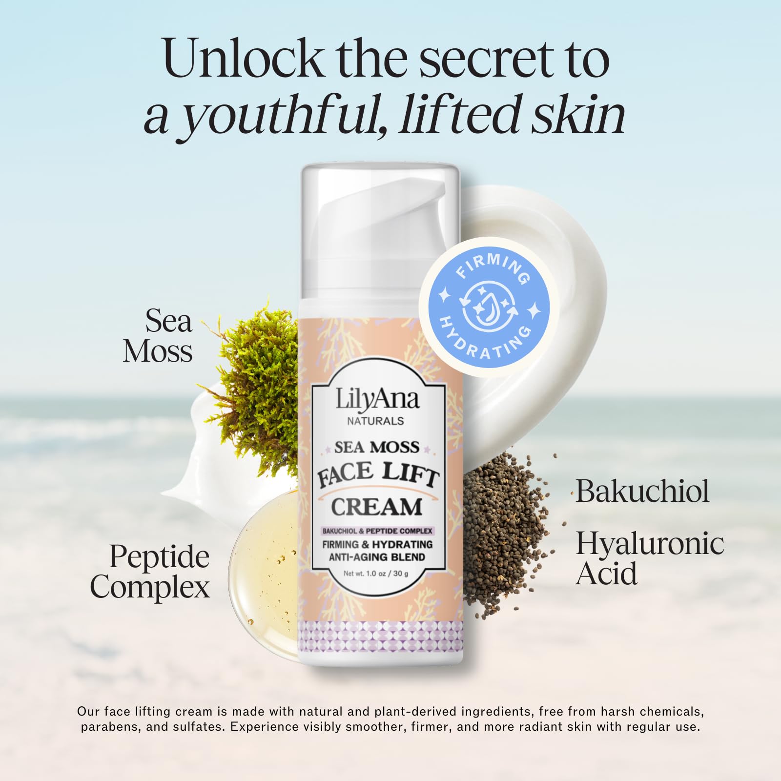 LilyAna Naturals Sea Moss close-up — sea botanical ingredient delivering hydration and a subtle glow.