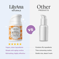 LilyAna Naturals Super C face cream bottle highlighting vitamin C benefits