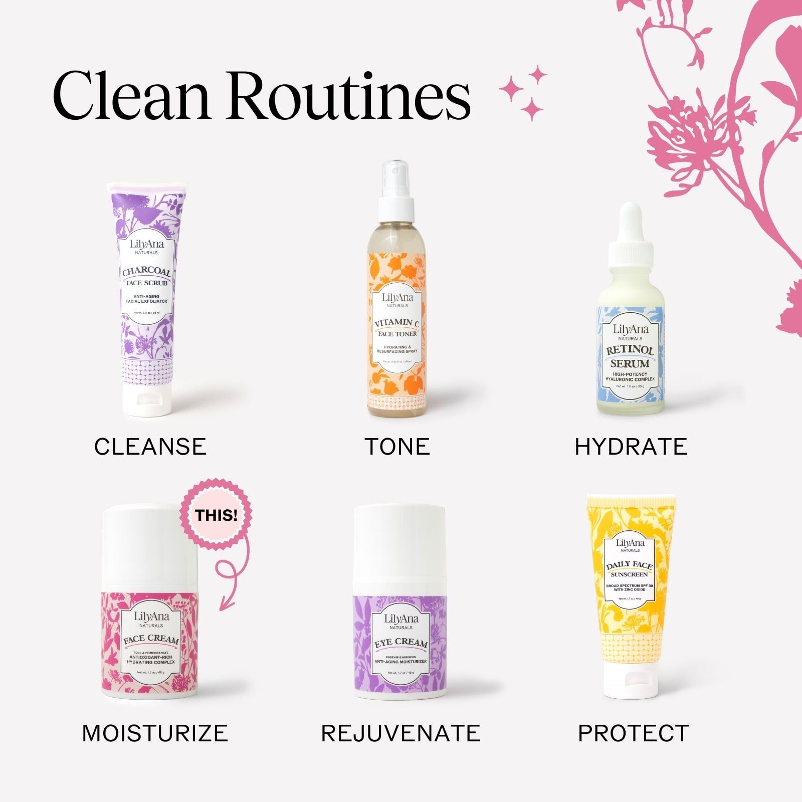 LilyAna Naturals USA-made packaging on shelf emphasizes clean, vegan skincare