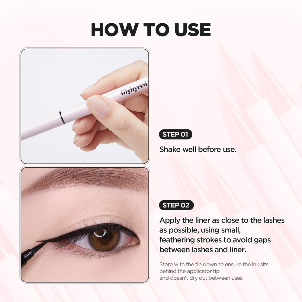 Lilybyred AM9 to PM9 Survival Penliner on eyelid applying bold yet precise lines