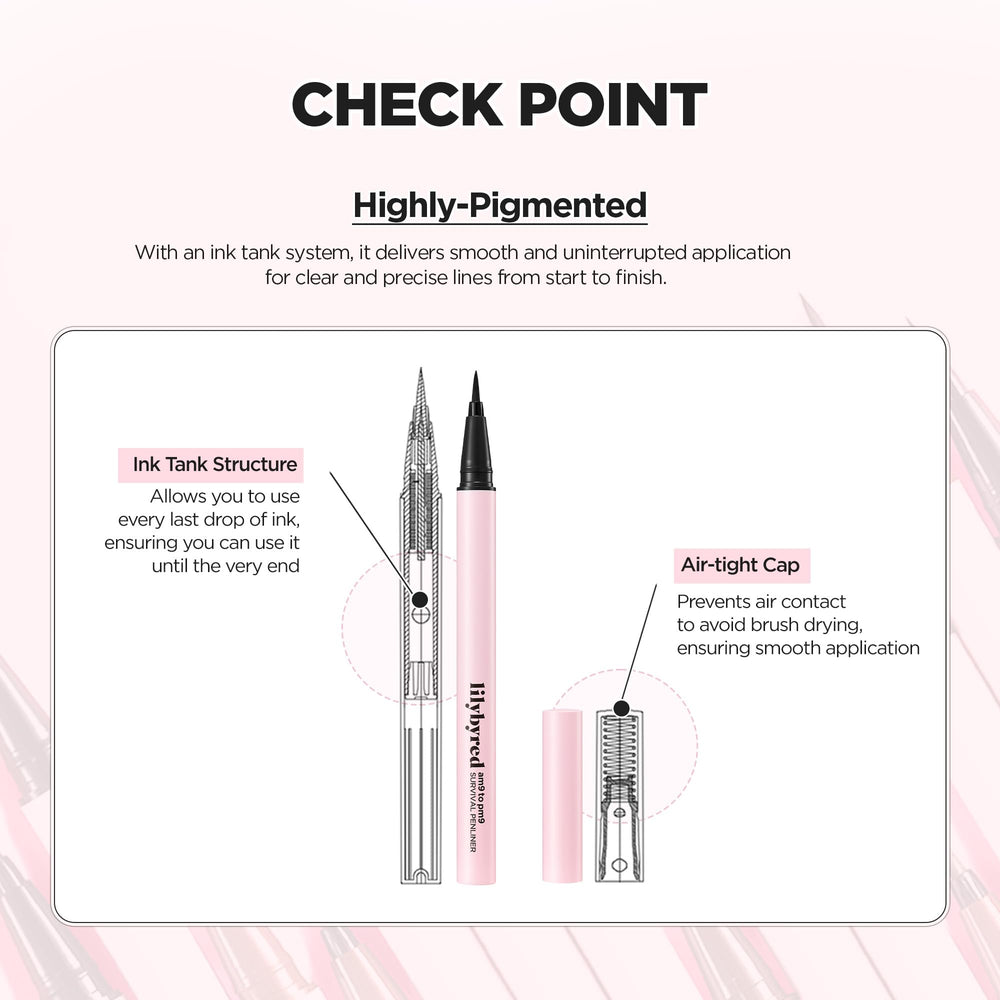 Lilybyred AM9 to PM9 Survival Penliner waterproof test demonstrating smudge resistance
