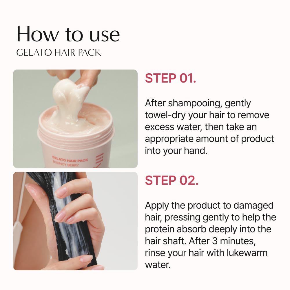 lilyeve REPAIRTURN Gelato Hair Pack before-after elasticity and manageability.