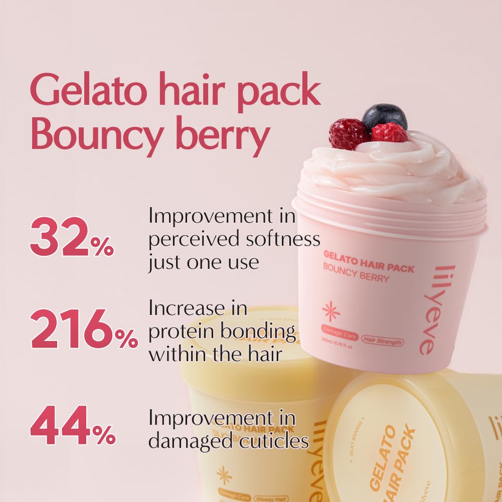 lilyeve REPAIRTURN Gelato Hair Pack texture shows root-to-tip repair potential.