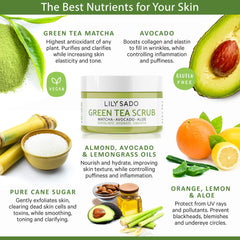 LILY SADO Matcha Made in Heaven sugar crystal texture for gentle exfoliation.