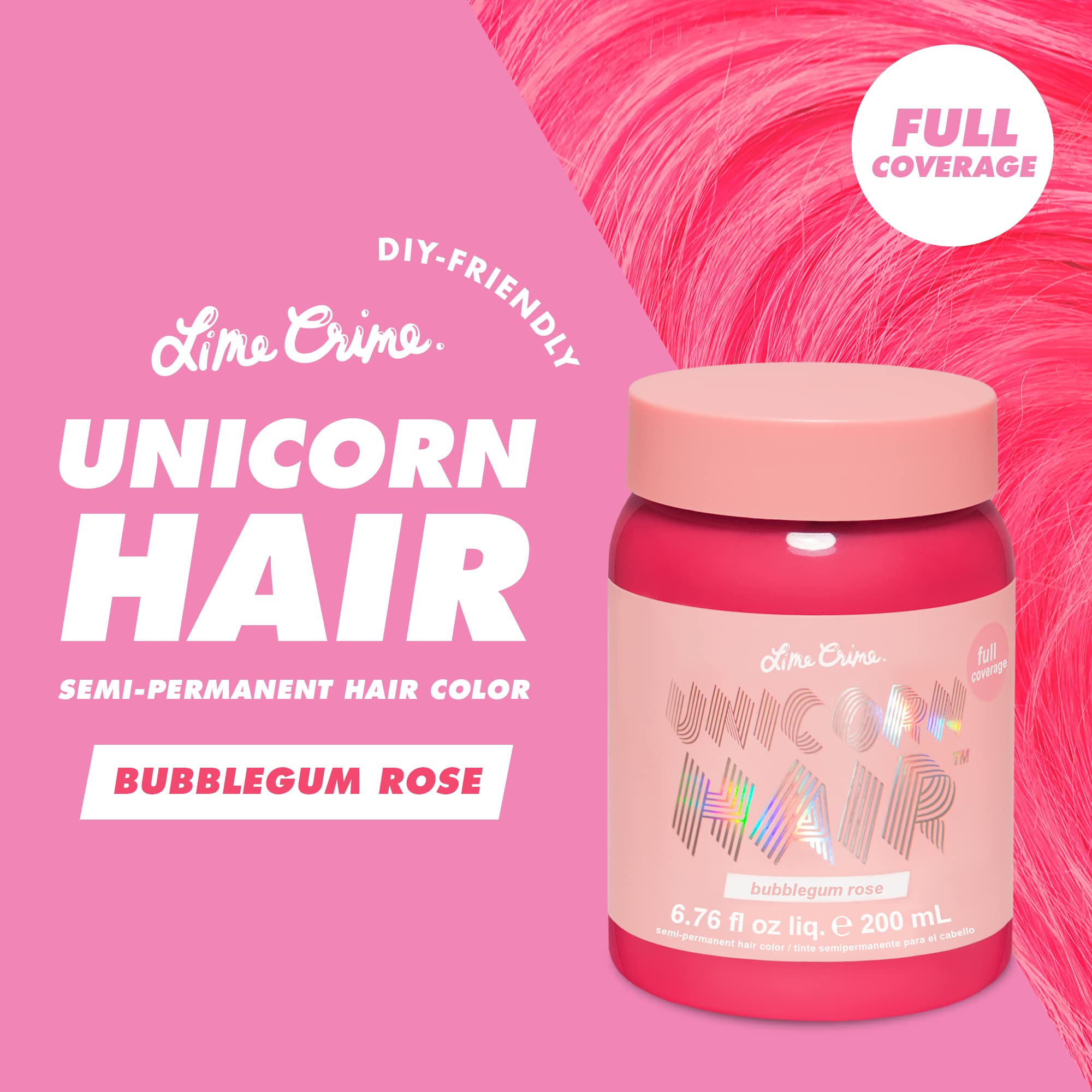 Lime Crime Unicorn Hair Dye Bubblegum Rose bottle closeup showing vibrant semi-permanent color