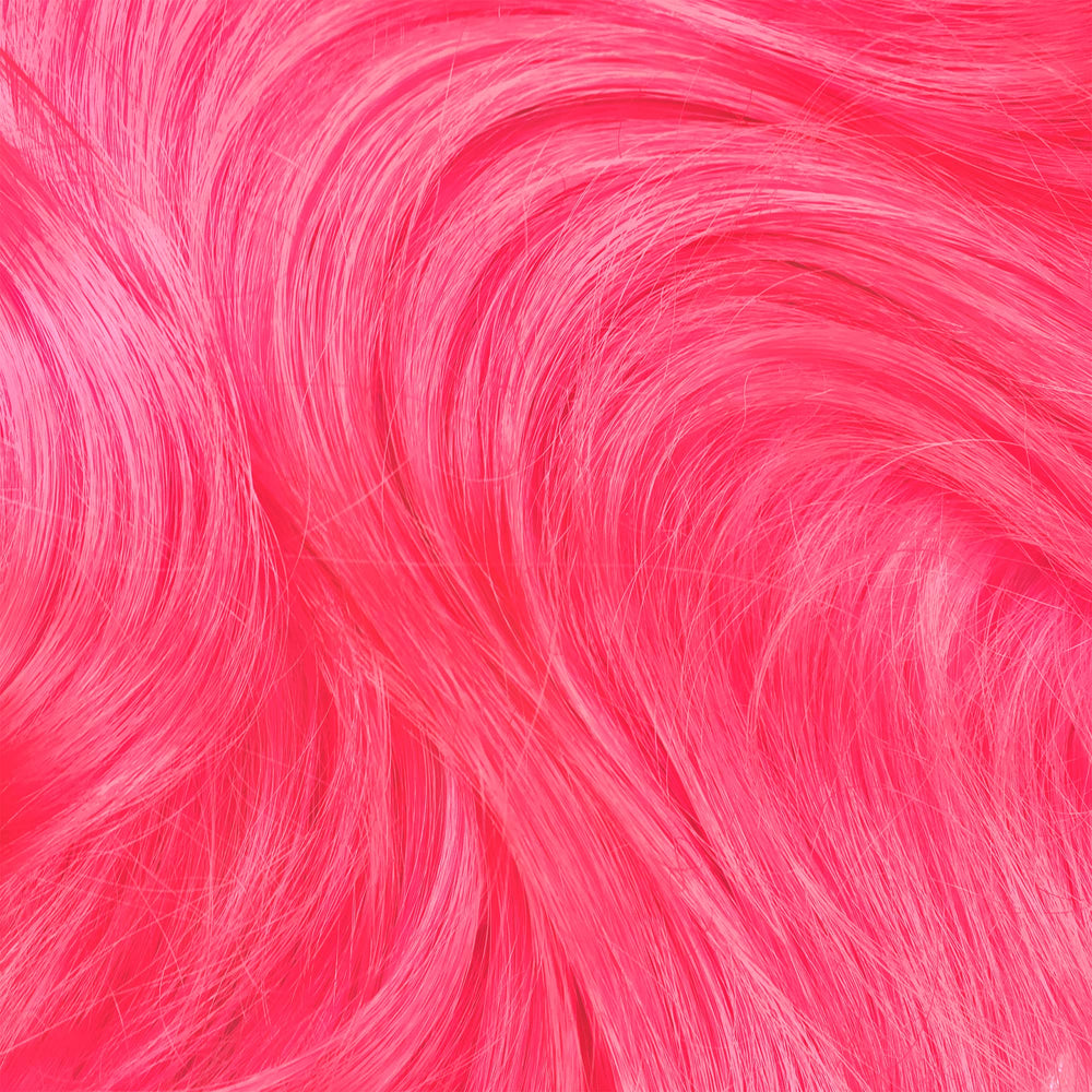 Lime Crime Unicorn Hair Dye Bubblegum Rose hair swatches show vibrant payoff on light hair
