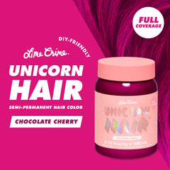 Lime Crime Unicorn Hair Chocolate Cherry jar closeup with creamy formula ready to apply