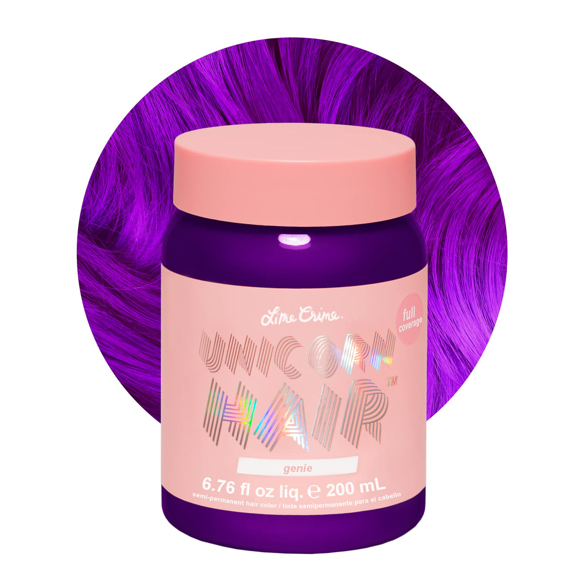Lime Crime Unicorn Hair Dye Genie packaging highlights vegan, damage-free color for home use