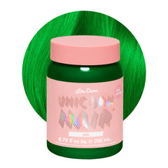 Lime Crime Unicorn Hair Dye Jello tropical green bottle pour showcases bold at-home color payoff.