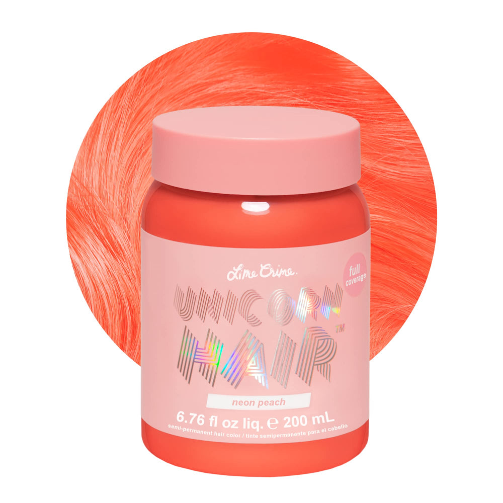 Lime Crime Neon Peach Unicorn Hair Dye packaging shows vibrant color readiness for at-home use