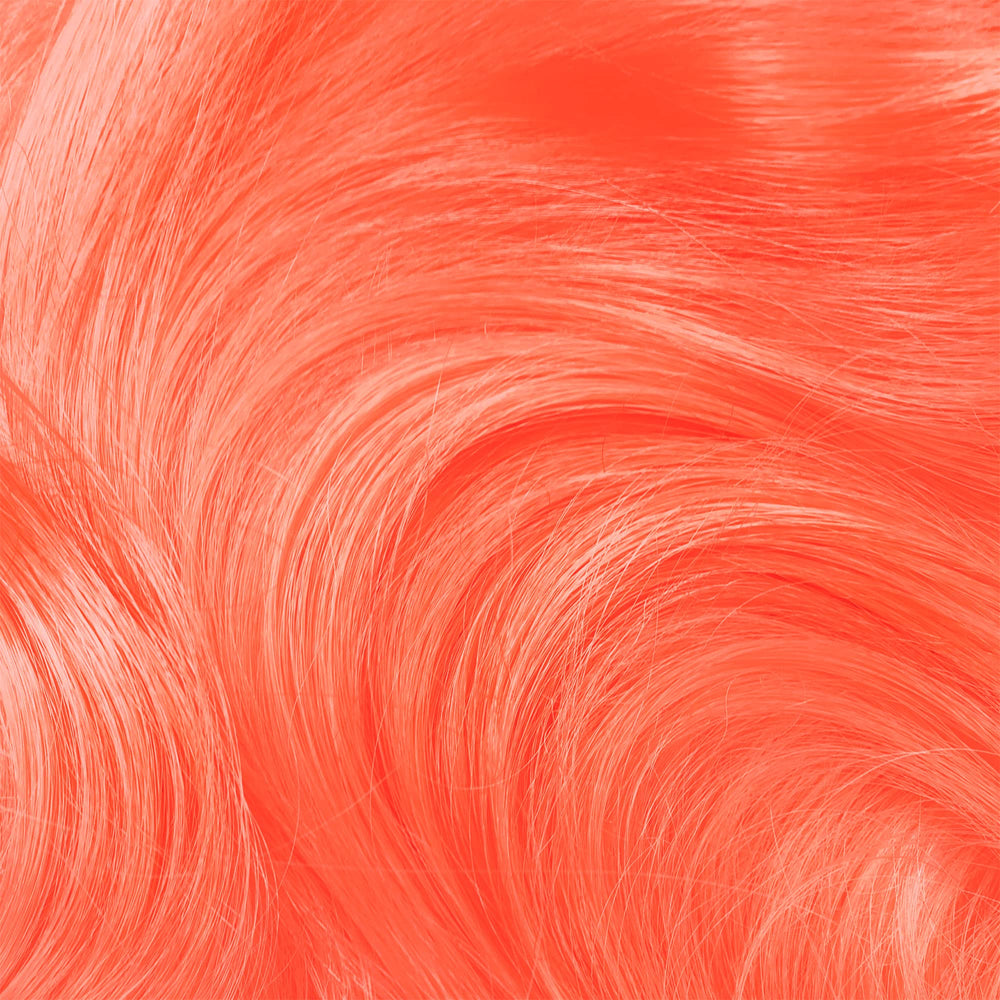 Lime Crime Neon Peach swatches reveal saturated pigment on sample strands