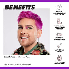 Lime Crime Unicorn Hair Dye Pony violet purple color swatch shows vivid shade