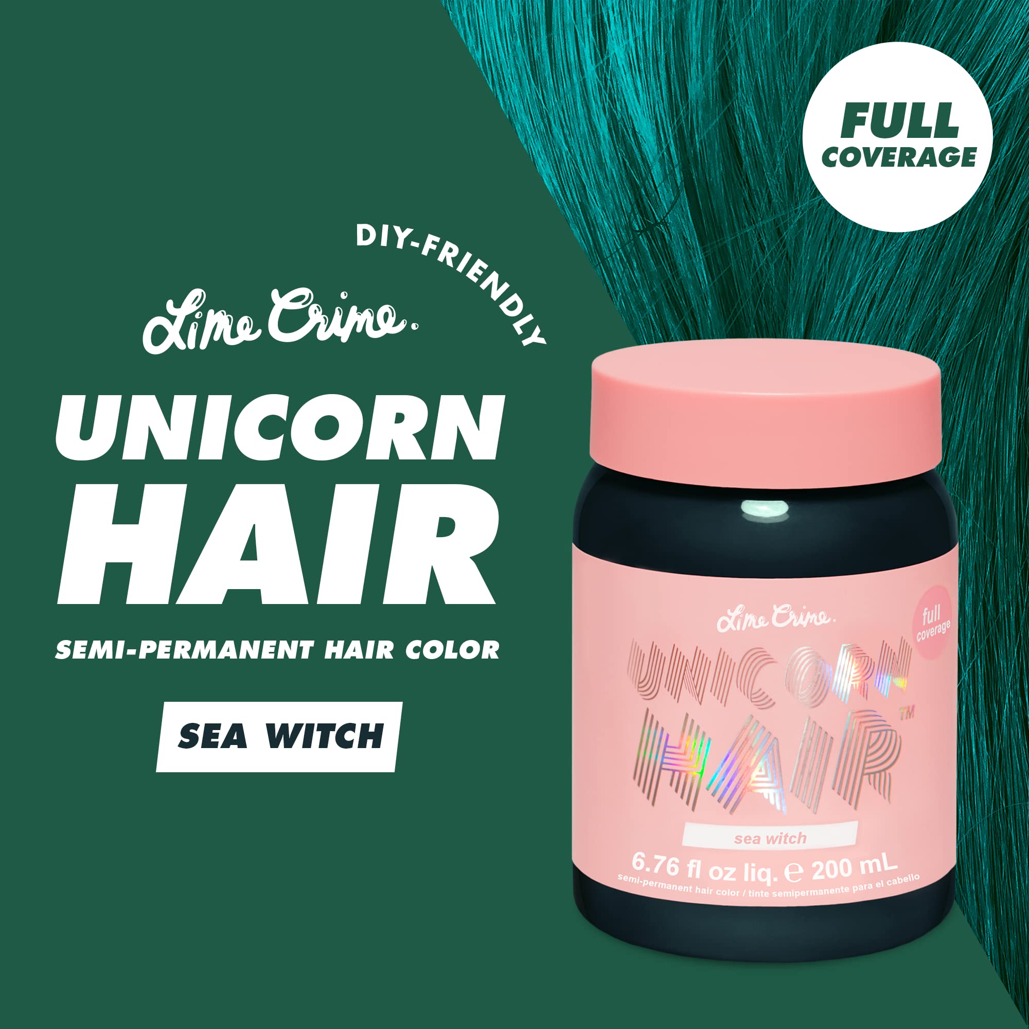 Lime Crime Unicorn Hair Dye Sea Witch in application for bold teal color.