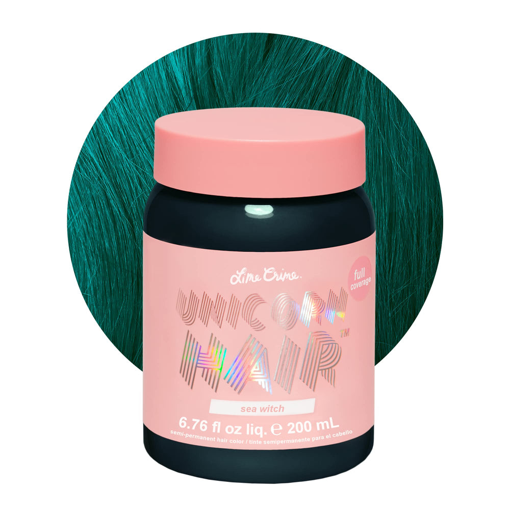 Lime Crime Unicorn Hair Dye Sea Witch bottle ready for vibrant teal transformation.