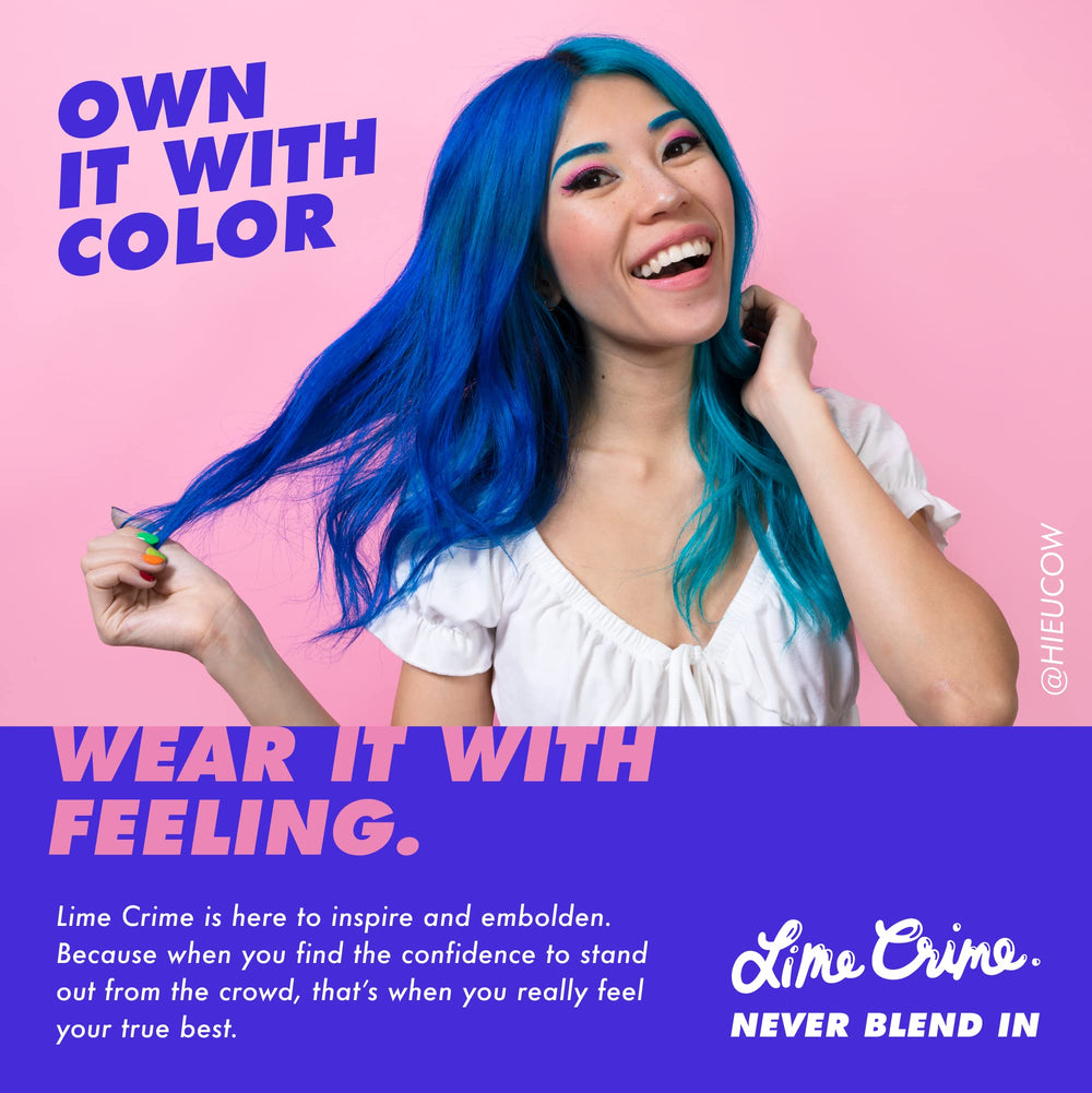 Lime Crime Unicorn Hair Dye Jello sugary citrus vanilla scent evokes playful salon-like experience.
