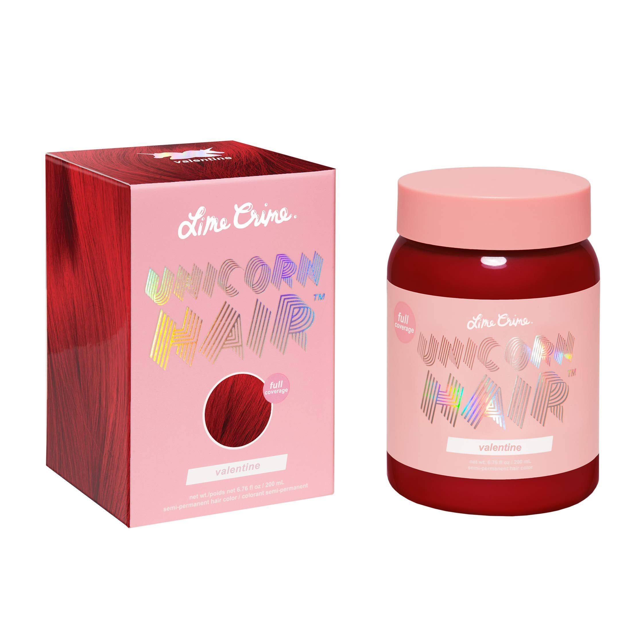 Lime Crime Unicorn Hair Dye Valentine color swatches reveal rich pigment and temporary color potential.