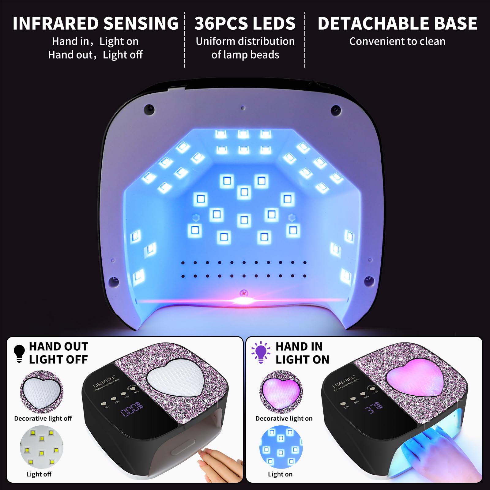 LimeGirl UV LED Nail Lamp on desk showing cordless operation for uninterrupted gel curing