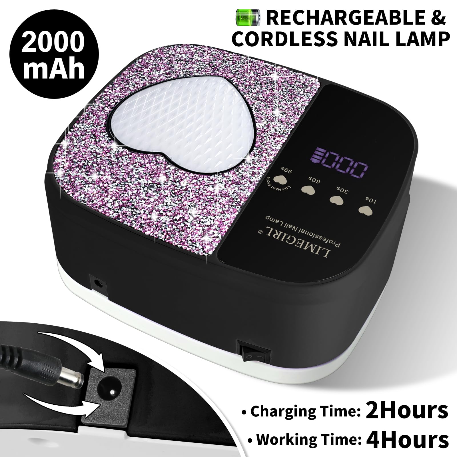 LimeGirl UV LED Nail Lamp display panel highlighting 4 timer settings for precise curing