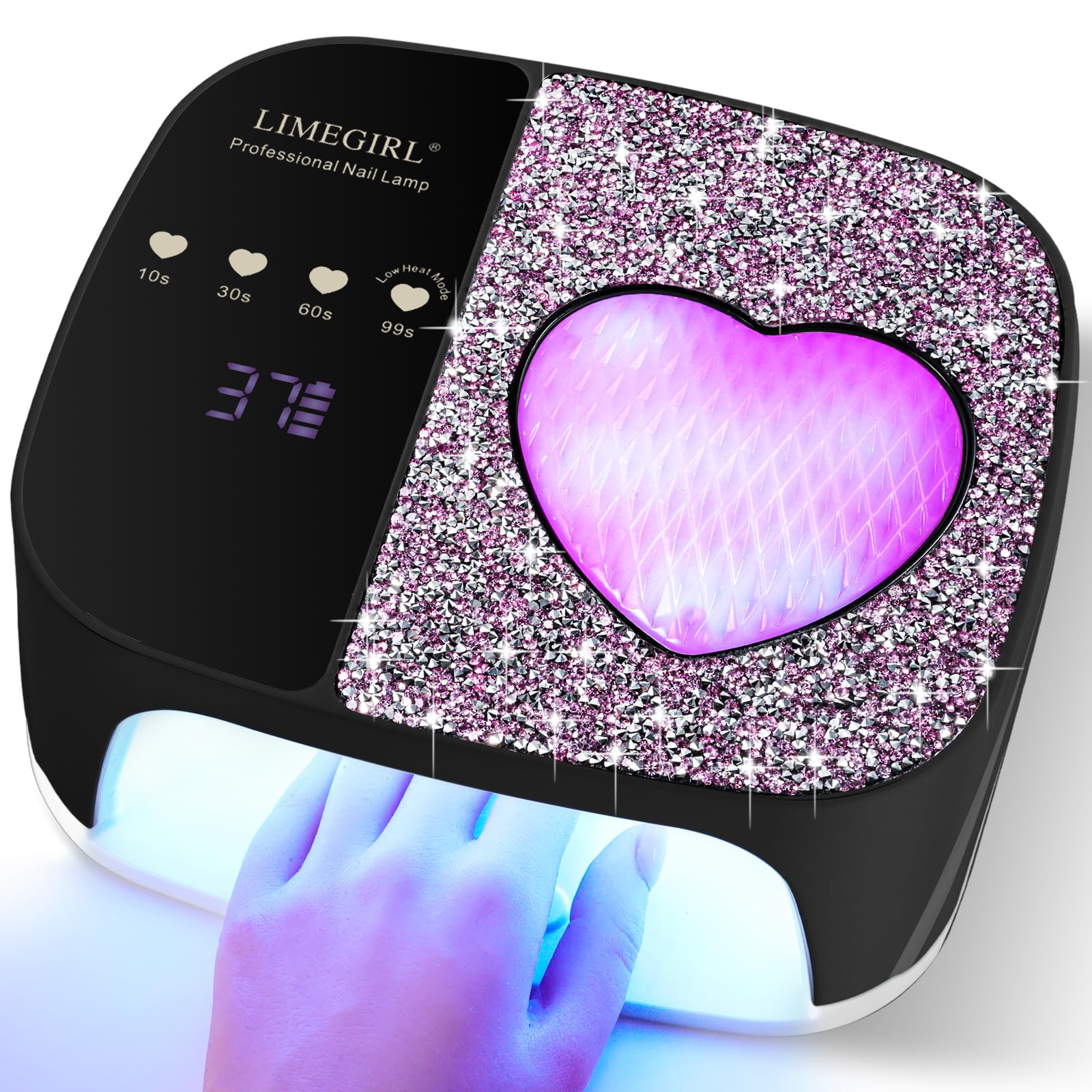 LimeGirl UV LED Nail Lamp front view with rhinestone accents for stylish at-home curing