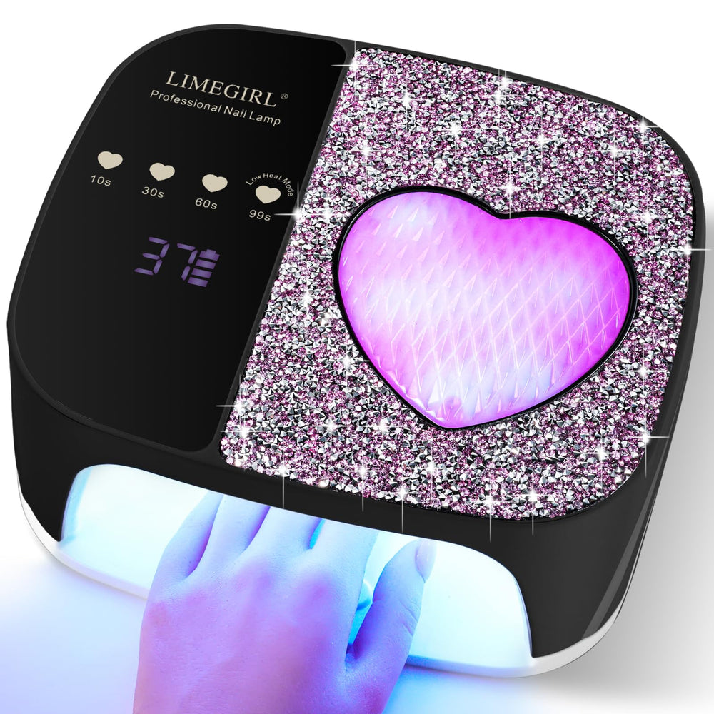 LimeGirl UV LED Nail Lamp front view with rhinestone accents for stylish at-home curing