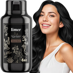 Limer Hair Dye Shampoo bottle front in natural black for quick gray coverage.