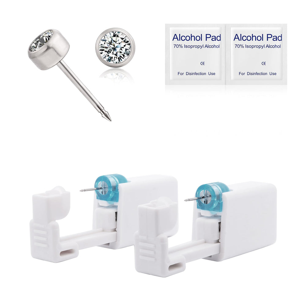 Limerencia ear piercing kit titanium G23 closeup, hypoallergenic components for skin-friendly piercing.