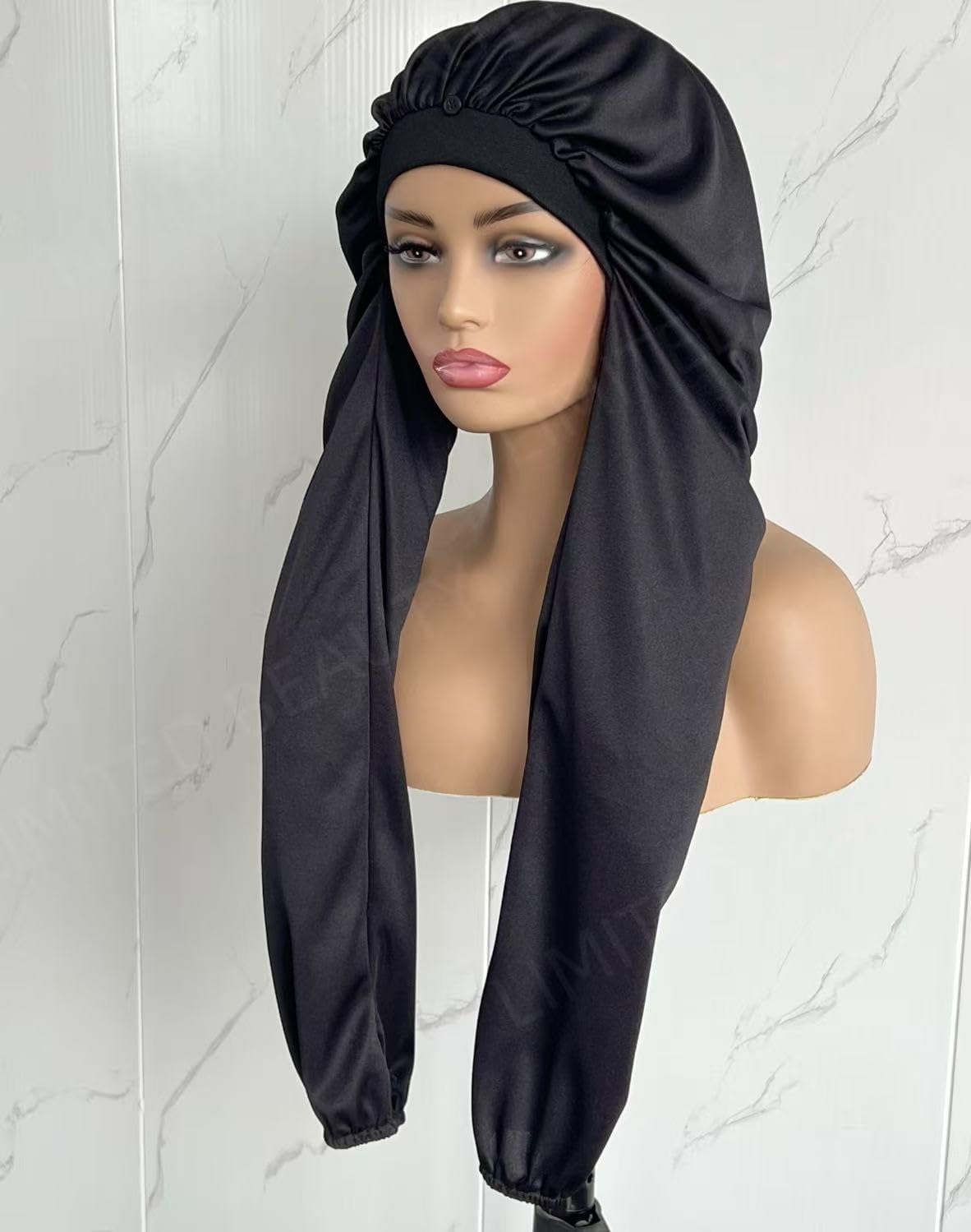 Limited Beauty bonnet sleeping long braids back view reveals ergonomic fit for secure overnight wear