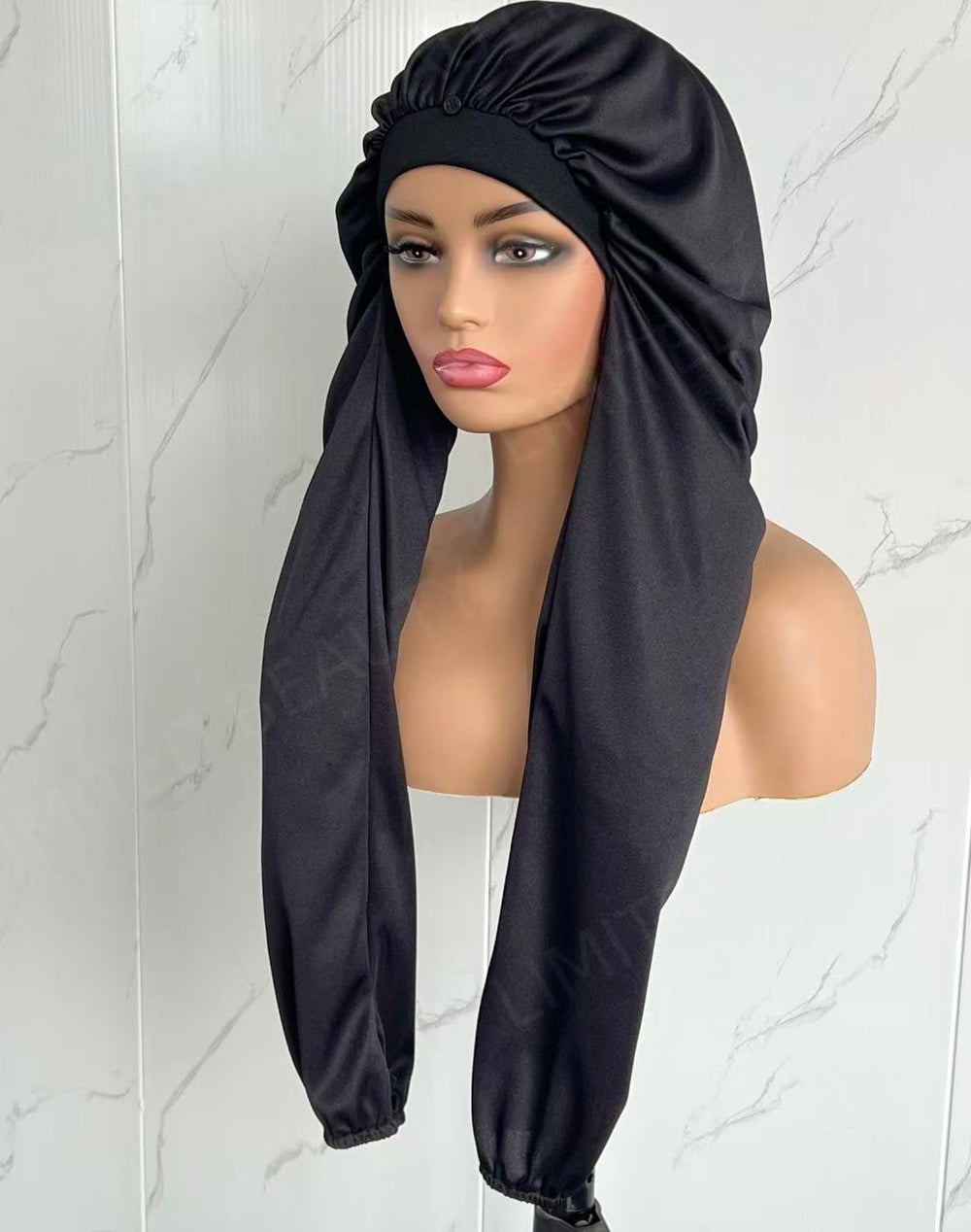 Limited Beauty bonnet sleeping long braids back view reveals ergonomic fit for secure overnight wear